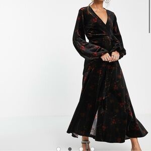 Topshop printed velvet midi wrap dress